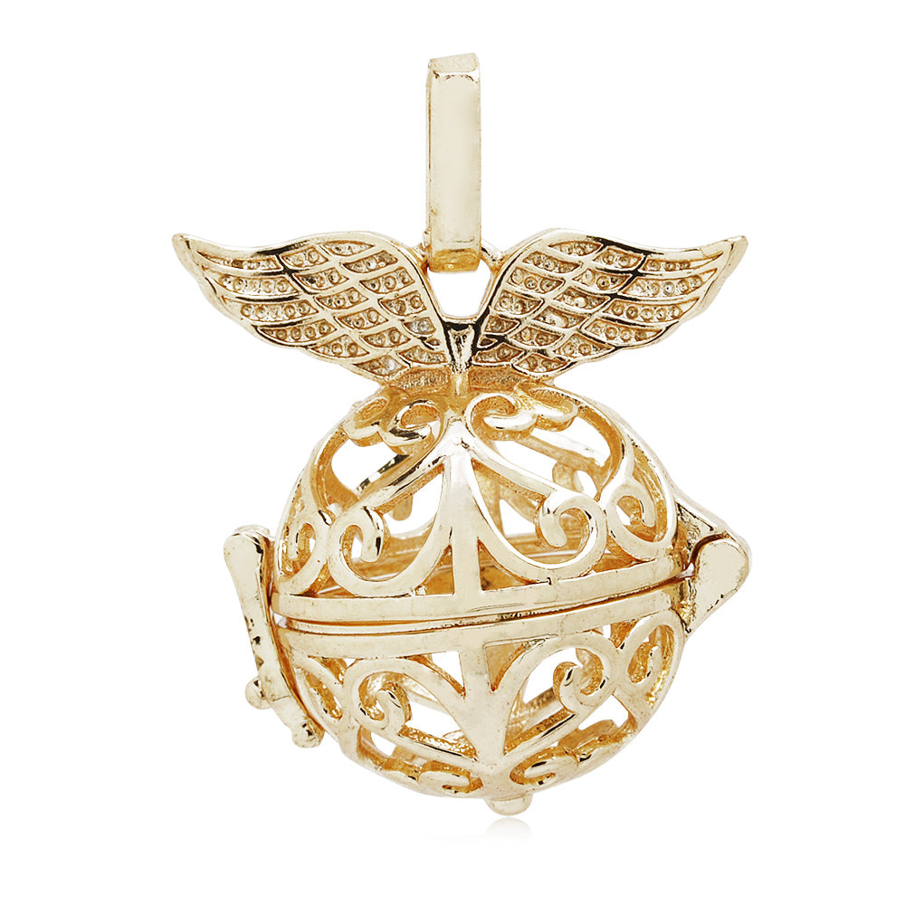 Gold 18mm Angel wings Box,Necklace Pendant,Pregnancy Peace Ball cage for 16mm beads,1pcs/lot
