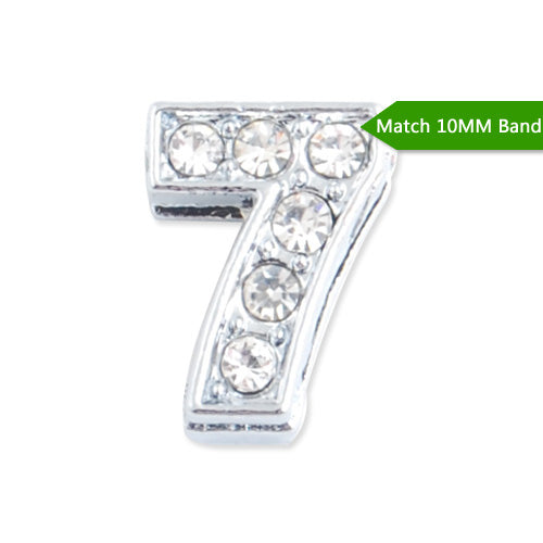 10MM Number "7" Slider Charms,Crystal Rhinestones Number Beads,Silver Plated,Match 10mm Band or Slider Bracelet;sold 50pcs per pkg