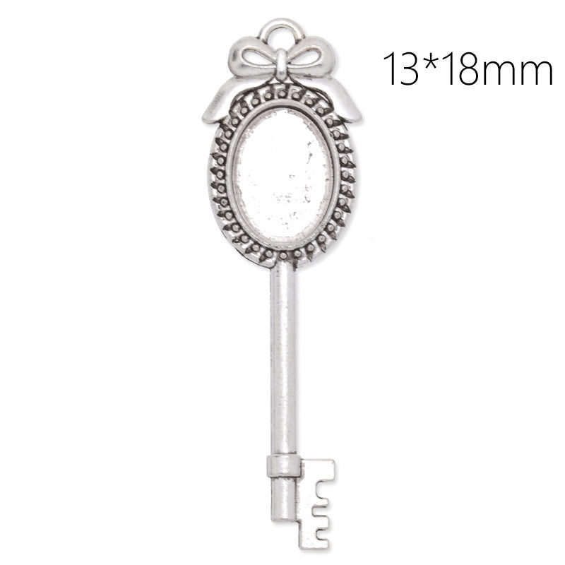 Antique Silver key pendant tray with 13x18mm oval bezel,length:69mm,10pcs/lot