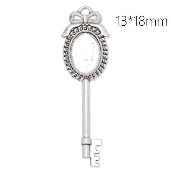 Antique Silver key pendant tray with 13x18mm oval bezel,length:69mm,10pcs/lot