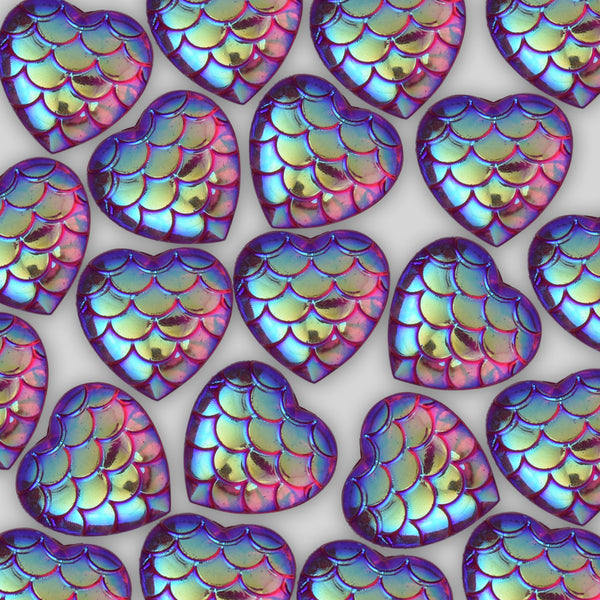 12mm Heart Resin Mermaid Cabochons AB Iridescent Mermaids Cabochon,Resin Decoden Cabochon Deep rose