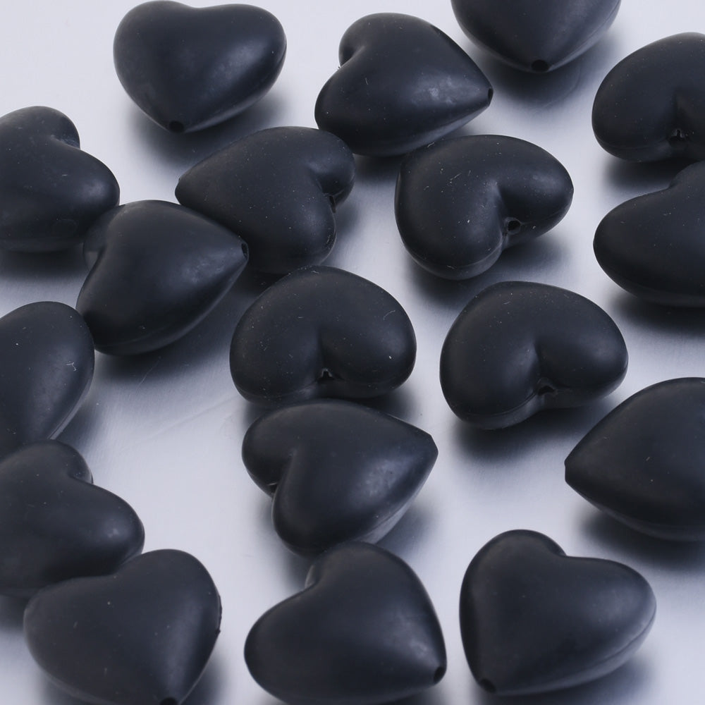 20*19*12MM Heart Silicone Beads 100% Food Grade Silicone Beads BPA Free Sensory Beads diy Necklace bracelet black 20pcs