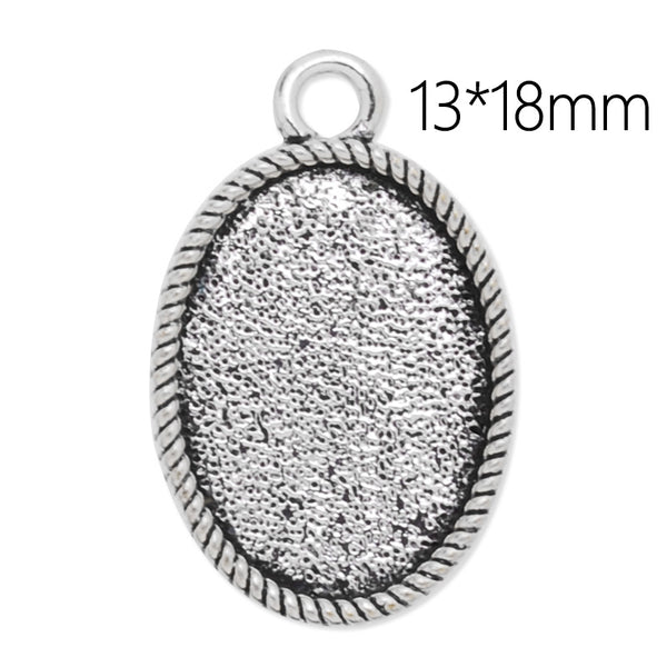 13x18MM Antique Silver Oval Pendant tray,zinc Alloy filled,20pcs/lot