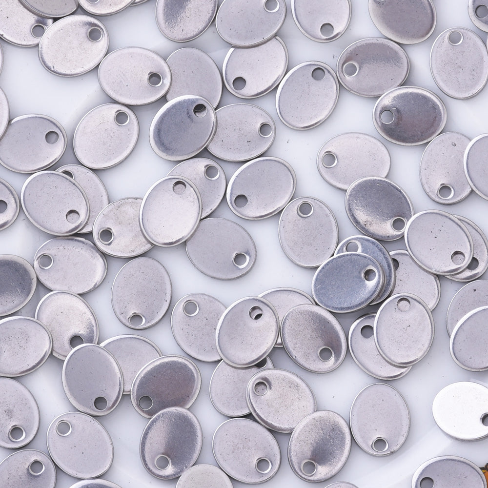 20 Stainless Steel Metal Stamping Blank Charms, Small Oval Discs Silver Charms about 7mm