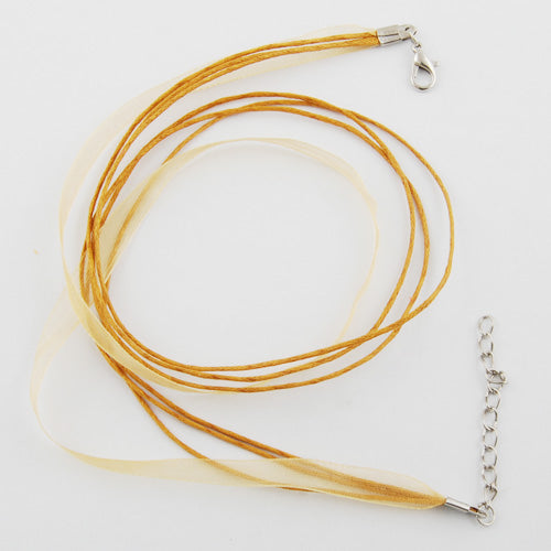 50 PCS 45 CM Long,Gold Cotton Wax Cord and Organza Ribbon With Iron Lobster Clasps