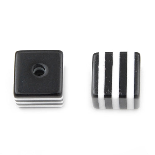 8mm*8mm*8mm Bright White and Black Striped  Cube Plastic Beads,hole size 1.8mm,sold 500pcs per pkg