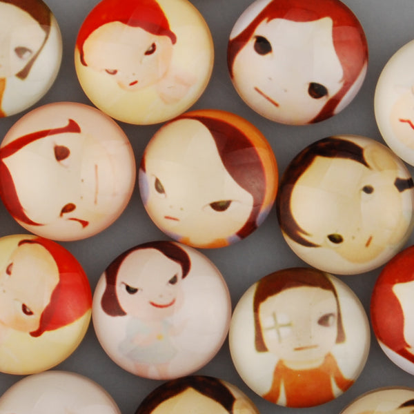 25mm round transparent pattern glass cabochons with mixed cute girls,flat back,thickness 6.5mm, 20 pieces/lot