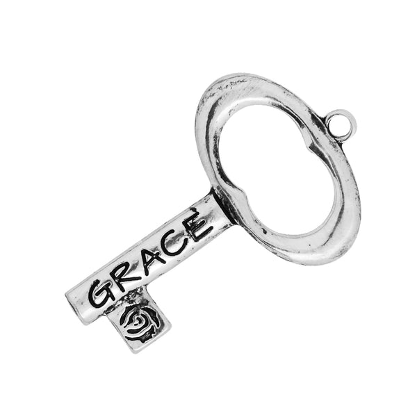 50*32mm Skeleton Keys,Vintage Keys Jewelry Pendant,'GRACE' 'BLESSED',Antique Silver Charm Necklace Jewelry,sold 10pcs/lot