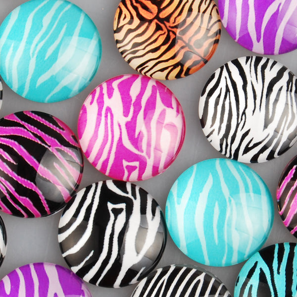25mm round transparent  pattern glass cabochons with mixed zebra-stripe,flat back,thickness 6.5mm, 20 pieces/lot