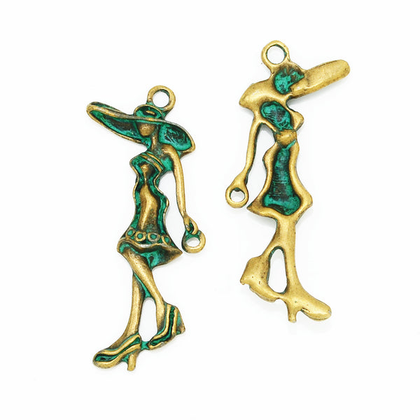 Cameo Lady Pendant,Verdigris Patina Jewelry Findings,Pendant Charms,Thickness 4mm,sold 20pcs/lot