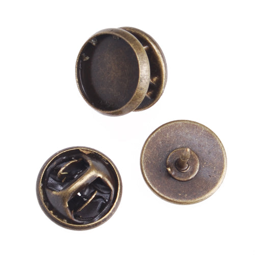 10mm Antique Bronze Plated Copper Cameo Brooch back,Tie Tac Clutch with 10mm Round Bezel Cup,sold 50pcs per pkg
