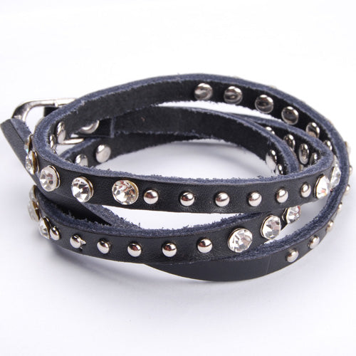 Simple fashion Black  Punk Rock Leather Rivet Studded Bracelet Chain Wristband Bangle Jewelry,sold 10pcs per pkg