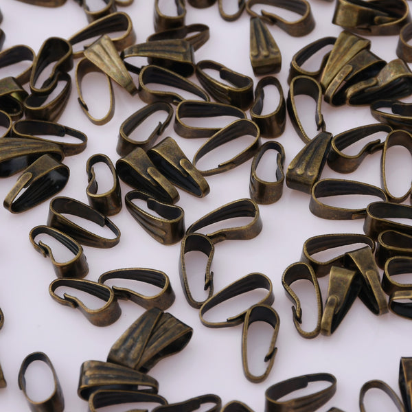 200 Antique bronze 8mm Iron Jewelry Finding Snap On Bail Charm Clip Bails Clasps For Settings Pendants