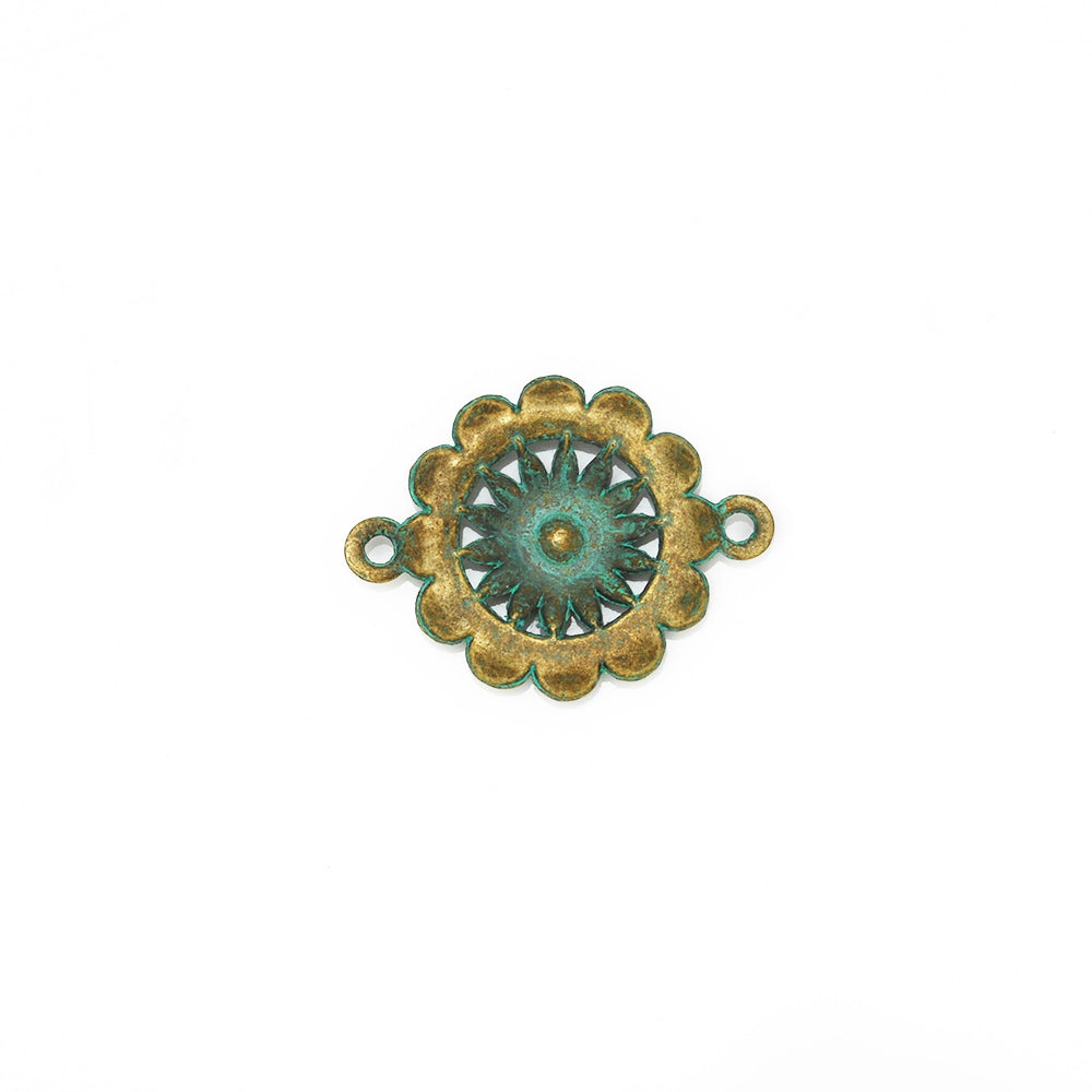 28*22mm Flower Verdigris Patina Connectors,Metal Charms Pierced,Double Handing,Thickness 3mm,20pcs/lot