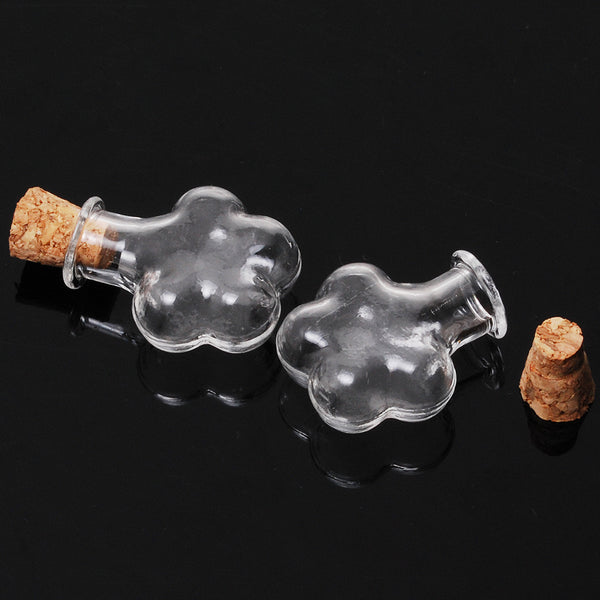 20*23mm White & Clear Plum flower shaped wish bottles,Cute mini clear cork stopper glass bottles,small glass bottles with cork,small vials jars containers,10pcs/lots