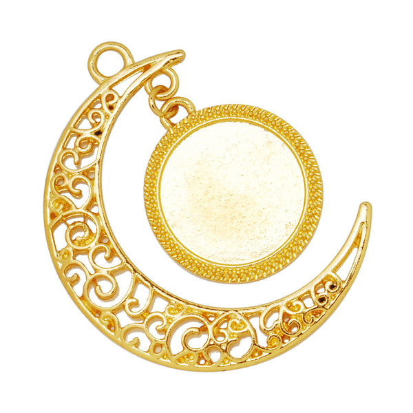 Crescent Pendant With16mm Round Bezel Setting Blanks,Gold Pendant Base,zinc alloy,20pcs/lot