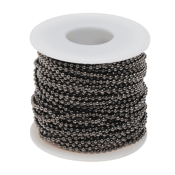 2.4MM Brass Gun Metal Black Plated Ball Chain,Handmade,Sold 25 Meters Per Roll