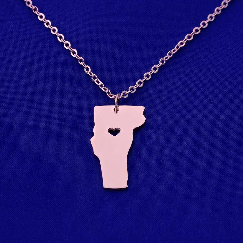 1 pcs about 15x28mm Rose Gold Stainless Steel pendant map necklace Stamping blank Jewelry supplies Vermont-VT 18 Gauges