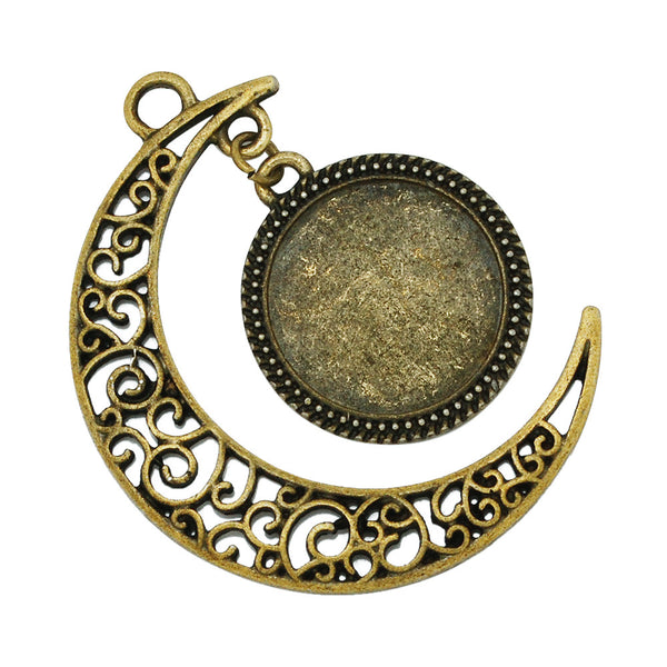 Crescent Pendant With16mm Round Bezel Setting Blanks Set,Antique Bronze Pendant Base,zinc alloy,20pcs/lot