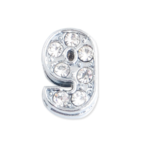 11.5*7.5*5 MM Clear Crystal Rhinestone Number "9" Slider Charm Beads,Hole Sizes:8*2 MM,Silver Plated,lead Free and Nickel Free,Sold 50 PCS Per Package