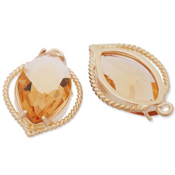 13x19mm matt gold plated framed glass,Faceted glass,champagne,connectors,gemstone bezel,Sold 5pcs/lot