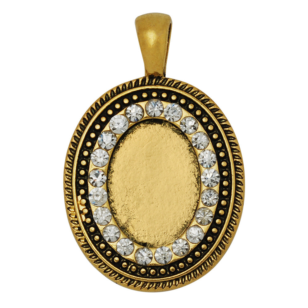 13*18mm Oval Blank Cameo Pendant Trays Striped Edges Rhinestone Antique Gold Plated Pendant Setting,Sold 10pcs/lot