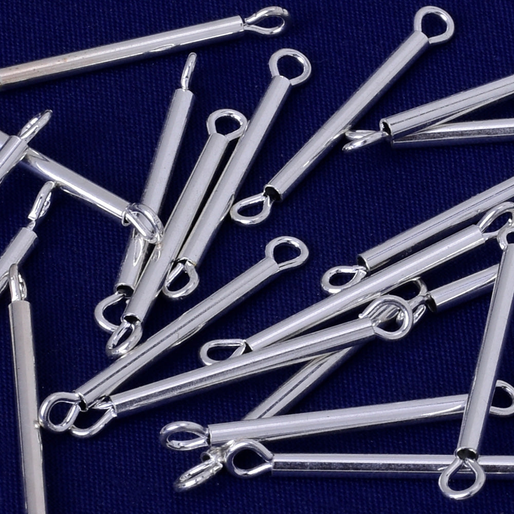 About 27.5*1.85MM tibetara® Blank Brass blanks with 2 holes DIY Jewelry for personalization plated silver  20pcs 10203701