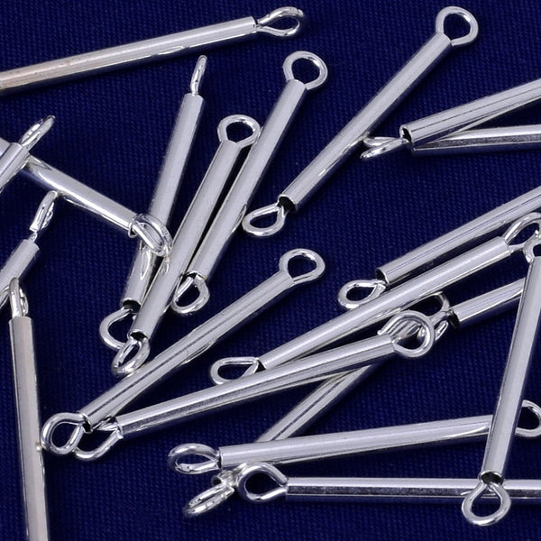 About 27.5*1.85MM tibetara® Blank Brass blanks with 2 holes DIY Jewelry for personalization plated silver  20pcs 10203701