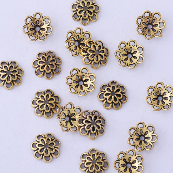 10mm Antique gold Filigree Flower Bead Caps Spacer Jewelry Findings Charms European Beads 50pcs