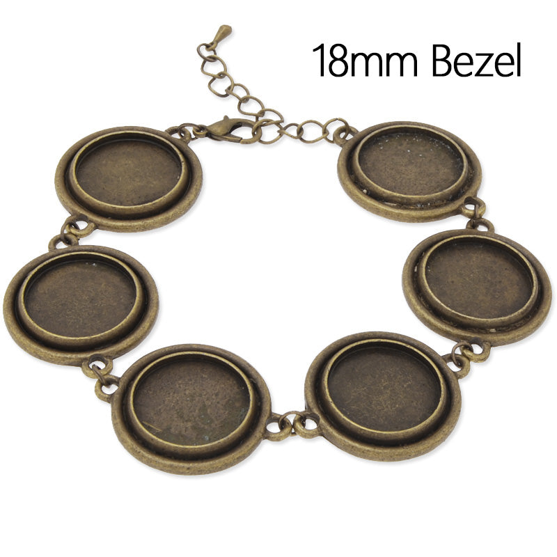 Photo Jewelry Making Antique Bronze Plated Bracelet with 18mm Circle Bezel,5pieces/lot
