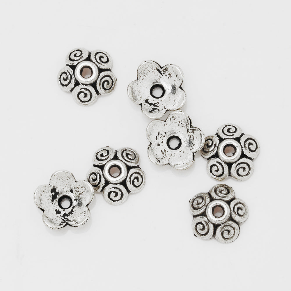 10mm Flower Spacer Metal Beads,Antique Silver Charm Bead Caps,Jewelry Findings,Metal,sold 50pcs/lot