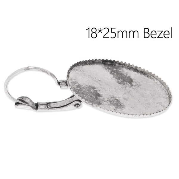 Brass French Lever Back with 18x25mm oval bezel,Earrings Blank,antique Silver plated,50pcs/lot