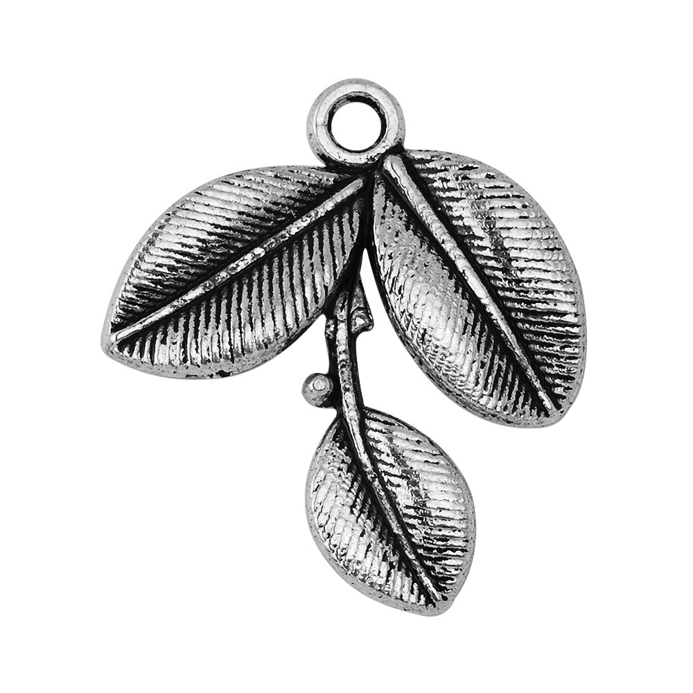 50 Antique Silver Tree Branch Charm Leaf Charm Vine with Leaves Tree Jewelry Metal Jewelry Charms 23x27mm