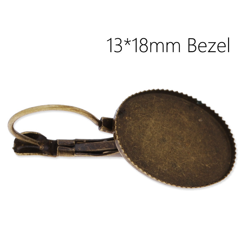 Brass French Lever Back with 13x18mm oval bezel,Earrings Blank,antique Bronze plated,50pcs/lot