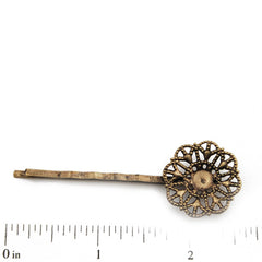 60*21mm Antique Bronze Bobby Pin With Flower Filigree Wrap Pad,Sold per 100 PCS