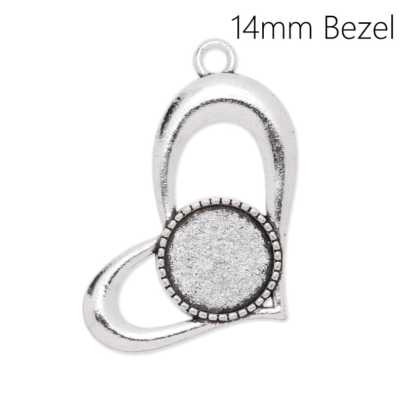 Heart Pendant with 14mm Round pendant trays,Zinc alloy filled,antique silver plated,20pcs/lot