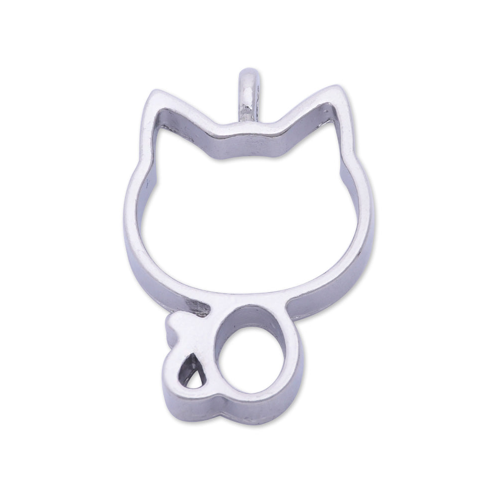 10 Silver Metal cat frame  21*32*4mm open back pendant  Zinc alloy accessories pendant trays Resin Setting Blanks