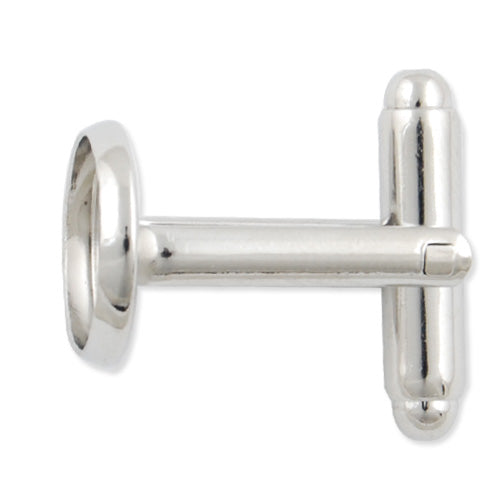 Rhodium Plated Cufflink Blanks with round bezel setting match 10mm cabochon