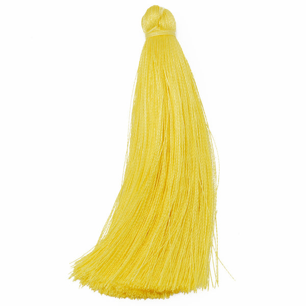 8cm Fluorescent Yellow Silky Tassels,Korea Handmade Long Jewelry Tassels,Quality Necklace Tassels, 20pcs/lot
