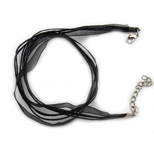 50 PCS 45 CM Long,Black Cotton Wax Cord and Organza Ribbon With Iron Lobster Clasps