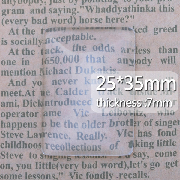 25x35mm Rectangular clear glass cabochon for pendant trays,Thickness about 7mm,20pcs/lot