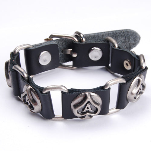 Black leather bracelet with "heart A" buckle,