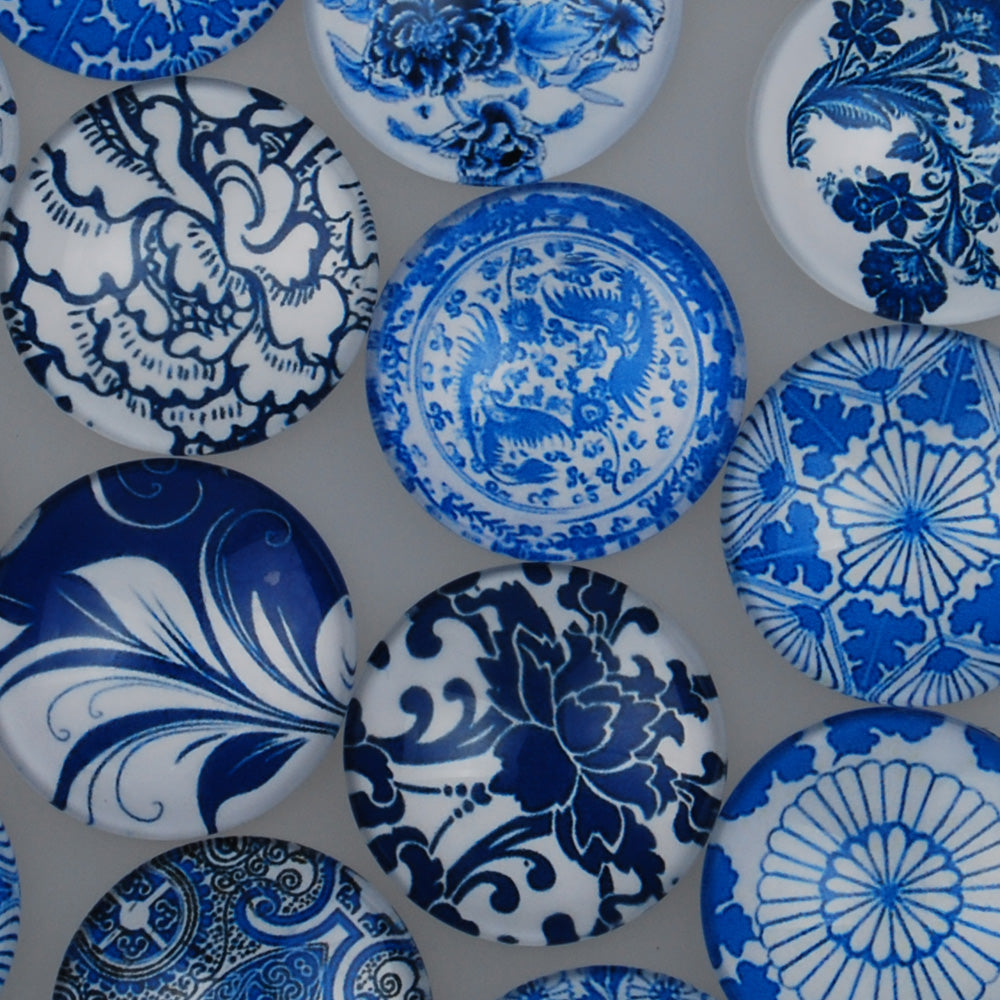 25MM Round Colorful glass cabochons,Mix Blue and white porcelain pattern glass cabochons,flat back,thickness 7mm,20 pieces/lot