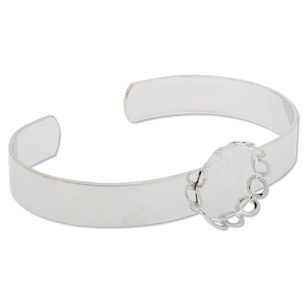 Imitation Rhodium Plated Adjustable Bracelet Setting With 15MM Round Bezel,Cuff,width is about 8.5mm,Lead Free And Nickel Free,Sold 10PCS Per Lot