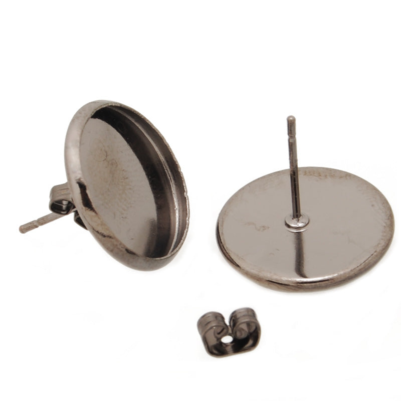 14MM Round Gun metal black  Stud Earrings Blank/Base,fit 14MM glass cabochons,buttons,sold 50pcs per lot
