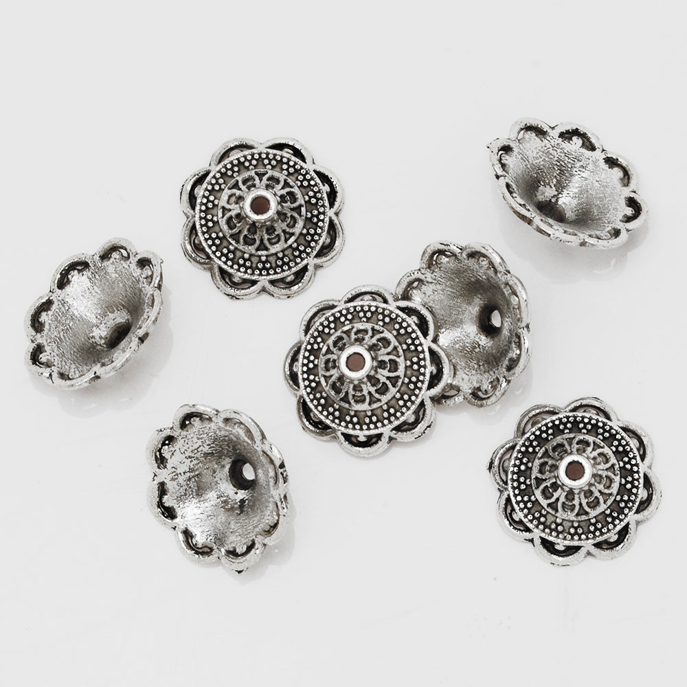 14mm Flower Bead Caps,Antique Silver Diy Charm Beads Cap,Bulk caps,Thickness 5mm,sold 50pcs/lot