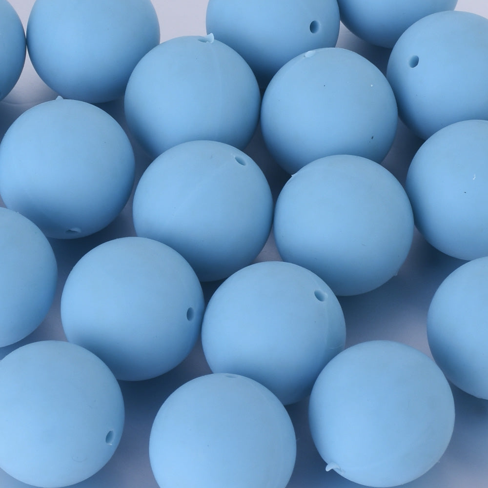 15mm Round Loose Silicone Beads 100% Food Grade Silicone Beads Teething Chew Rosary for Baby & Children blue 20pcs