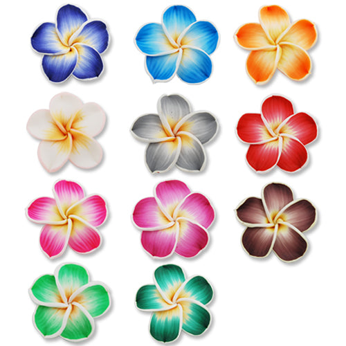 40MM HandMade And Flat Back Polymer Clay Flower Beads,Mixed Colors,Side Drilled Hole Size 2.5MM,Lead Free,Sold 50 PCS Per Package