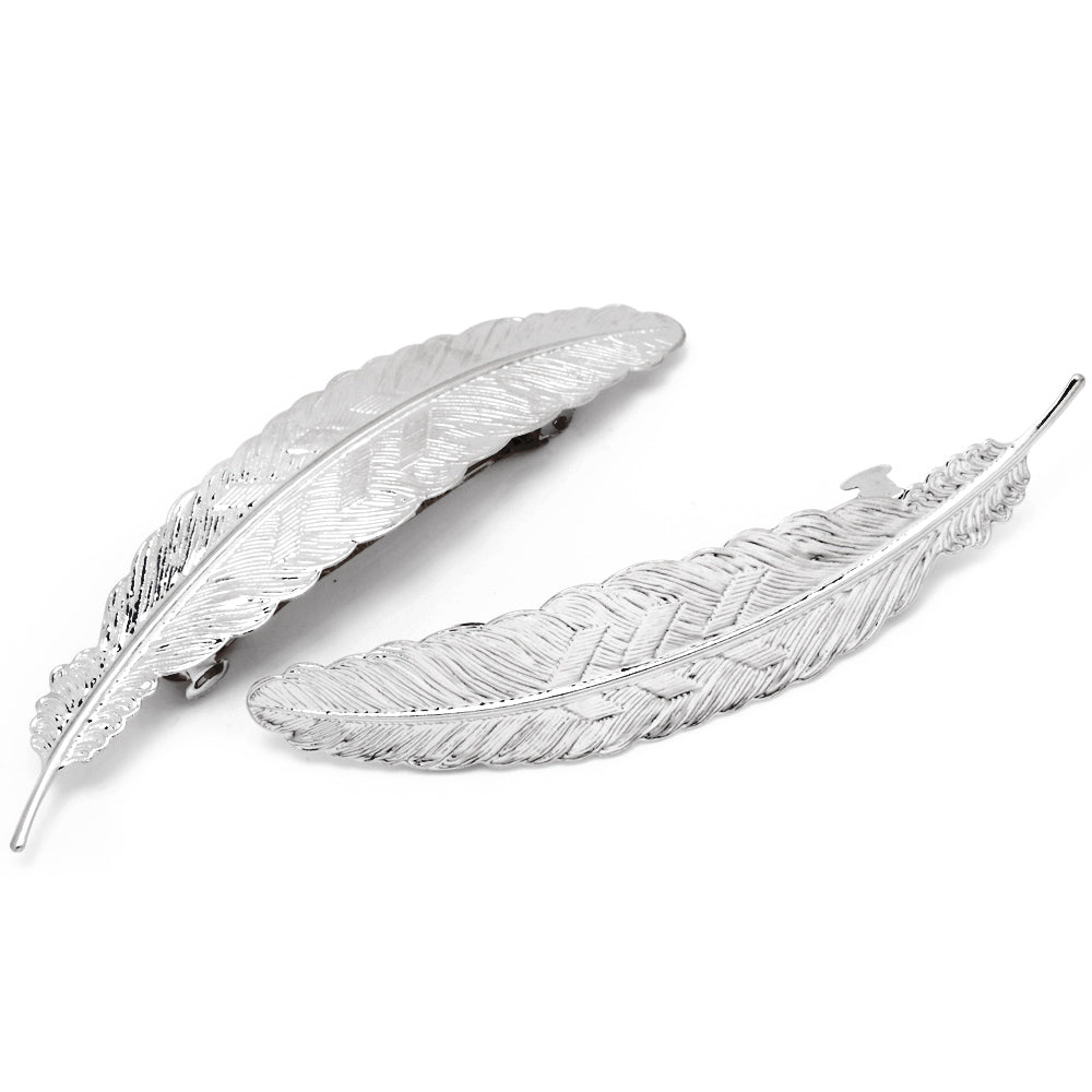 112*23mm Feather bezel hairpin barrette bobby pin,Imitation Rhodium hair clip,Blank's Feather hair clip,sold 10pcs/lot