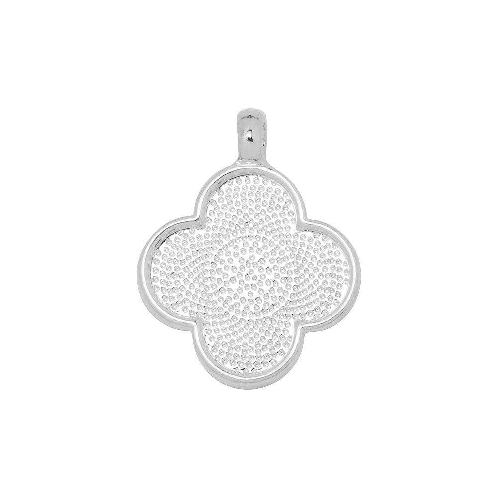 19*19mm Clover Pendant Trays,Silver Plated Cameo Bezel Setting Blanks For Glass Cabochon,Jewelry Supplies,20pcs/lot